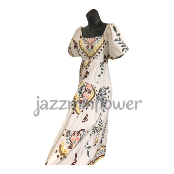 Gorgeous cream multi puff sleeve tiered maxi nap dress size small new - Picture 5 of 17
